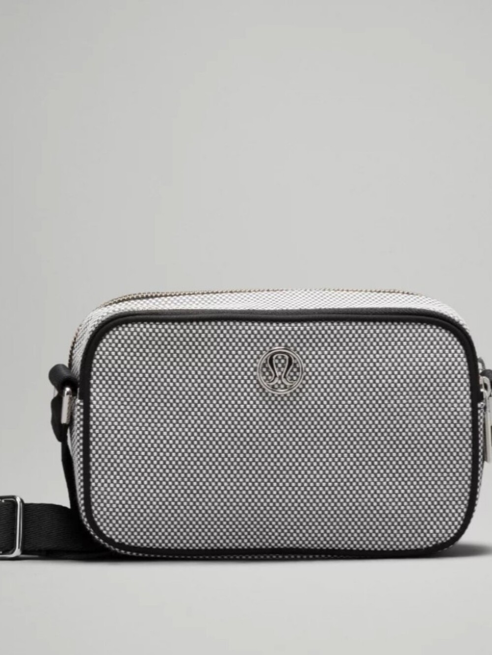 Lululemon Crossbody Camera Bag 2L Canvas Ivory/Black Mini Checkered Pattern